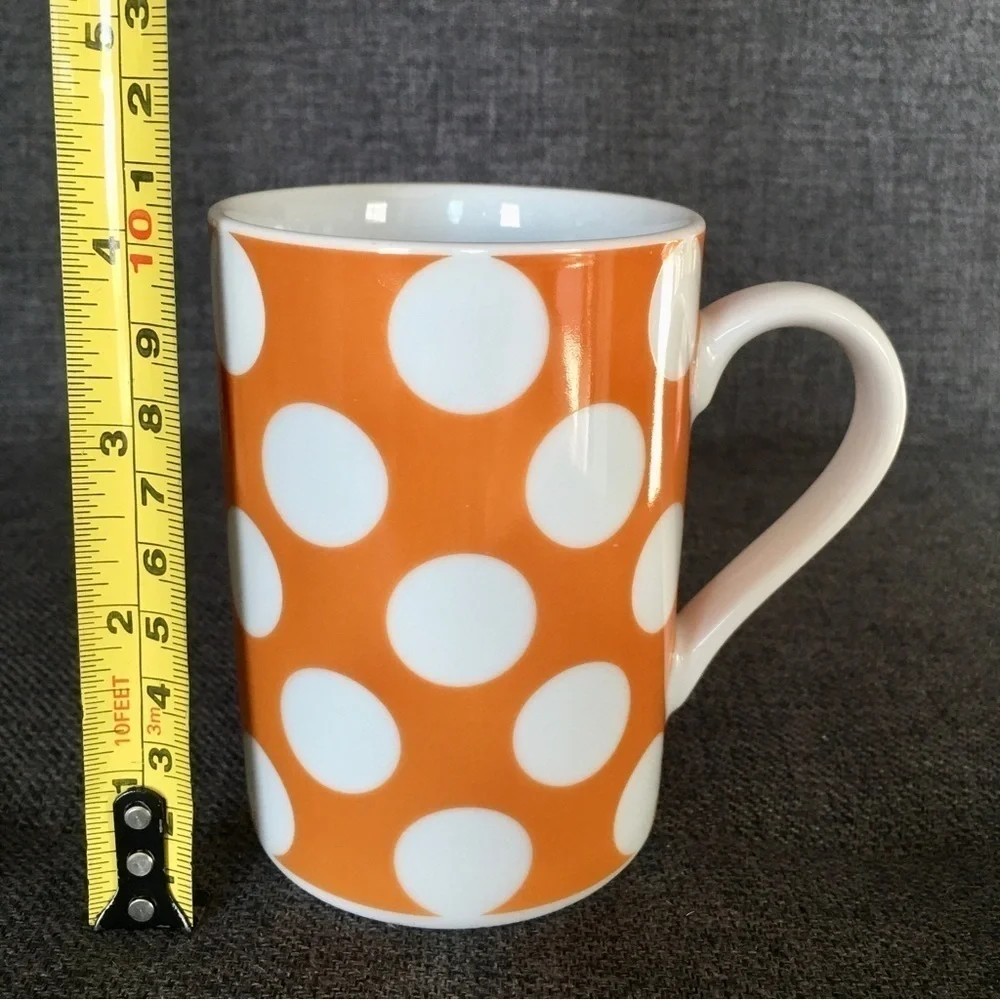 Set/2 Polka Dot Coffee Mugs, Yellow, White, 10 oz